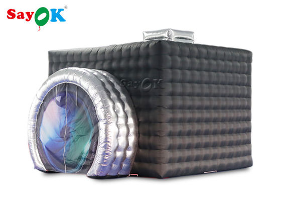 Tente photo gonflable de couleur noire + argentée avec LED pour la fête